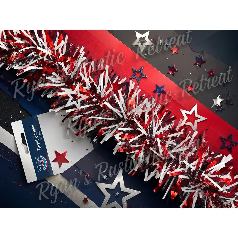 4th of July Tinsel Garland 6 Pack Red White Blue Patriotic 54ft